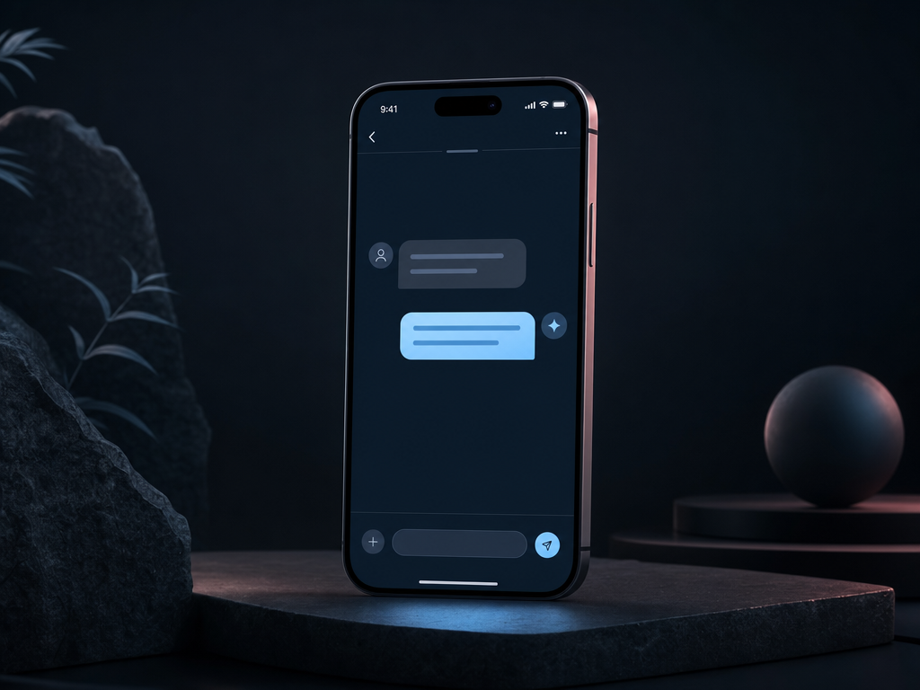 Always-On Concierge replying to a customer at night in a calm dark chat interface